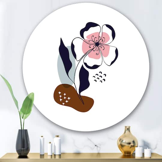 Designart - Abstract Flowers On Minimal Shapes IV - Modern Metal Circle Wall Art